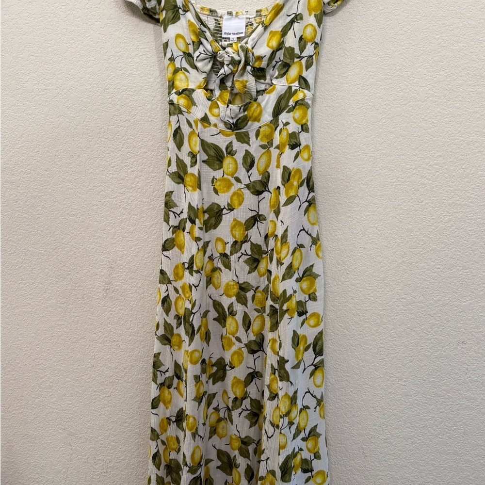 Skylar + Madison White Maxi Dress with Yellow Lemon Pattern